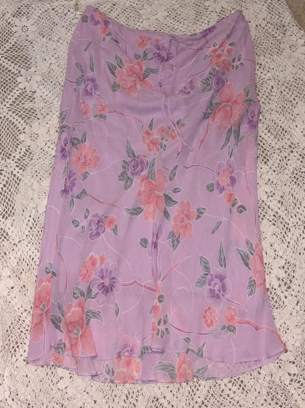 Vintage Pastel Floral Midi Skirt - Lavender Pink
